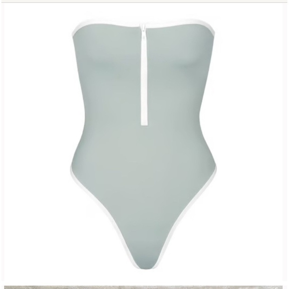 SKIMS Sporty Zipper Swim Strapless‎ One Piece Pacific Blue 3X Plus Size NWT